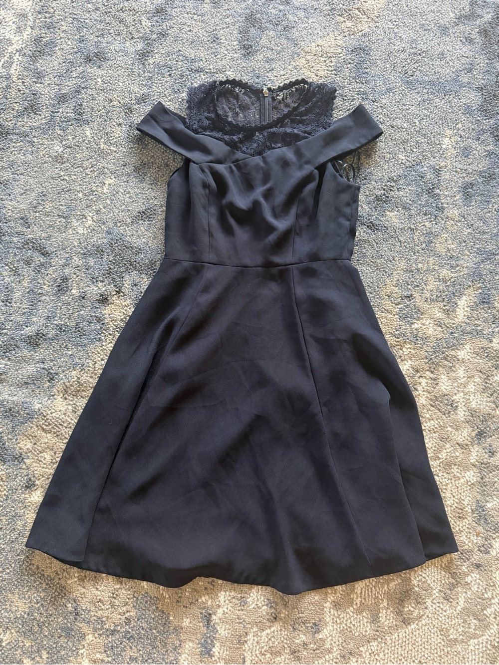 Rebecca Taylor Navy Off-Shoulder Lace-Trim Dress size 2